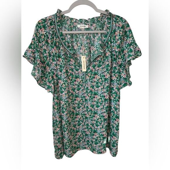 Max Studio Women’s 1X Floral Green Top NWT - Picture 2 of 9